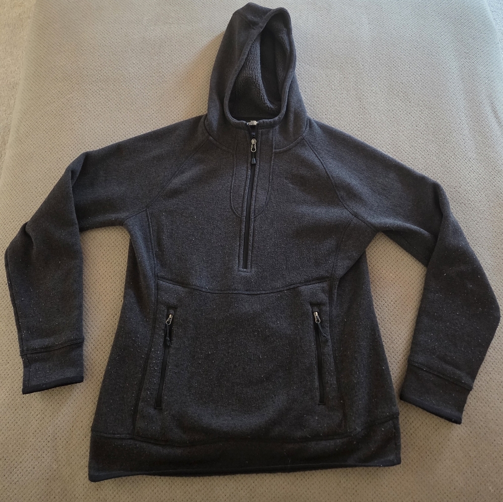 THE NORTH FACE CRESCENT HOODED PULLOVER FLEECE TOP WOMEN'S Black Heather Size L
